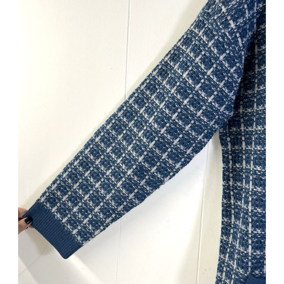 Talbots Pure Merino Wool V Neck Cardigan Sweater Size XLP Textured Plaid Blue - Picture 9 of 13